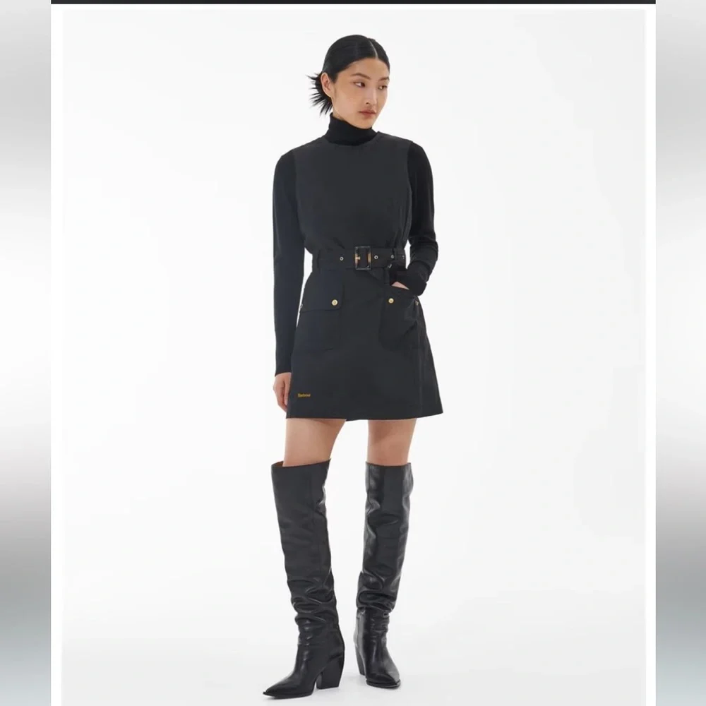 Barbour Black Mini Dress with Belt - Picture 3 of 13